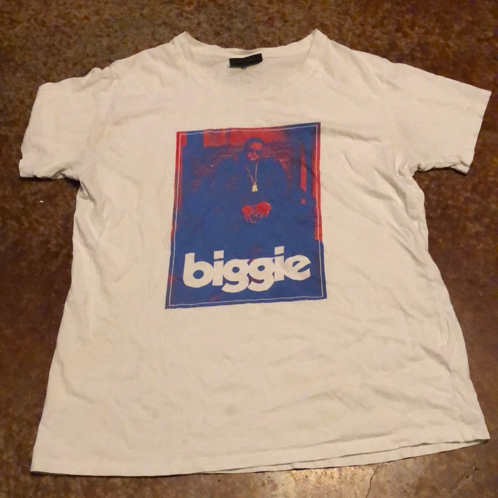 A white shirt with biggie on it from the relaxed tee